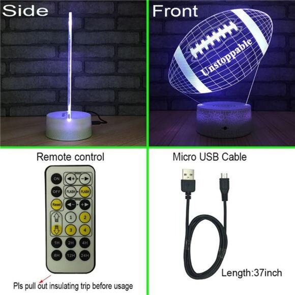 Football lamp, Rugby Ball Bedside Lamp 7 Colors Change+Remote Control with Timer - Picture 4 of 7
